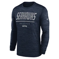 T-shirt à manches longues Nike College Navy Seattle Seahawks Sideline Offensive Transition Velocity Dri-FIT pour homme