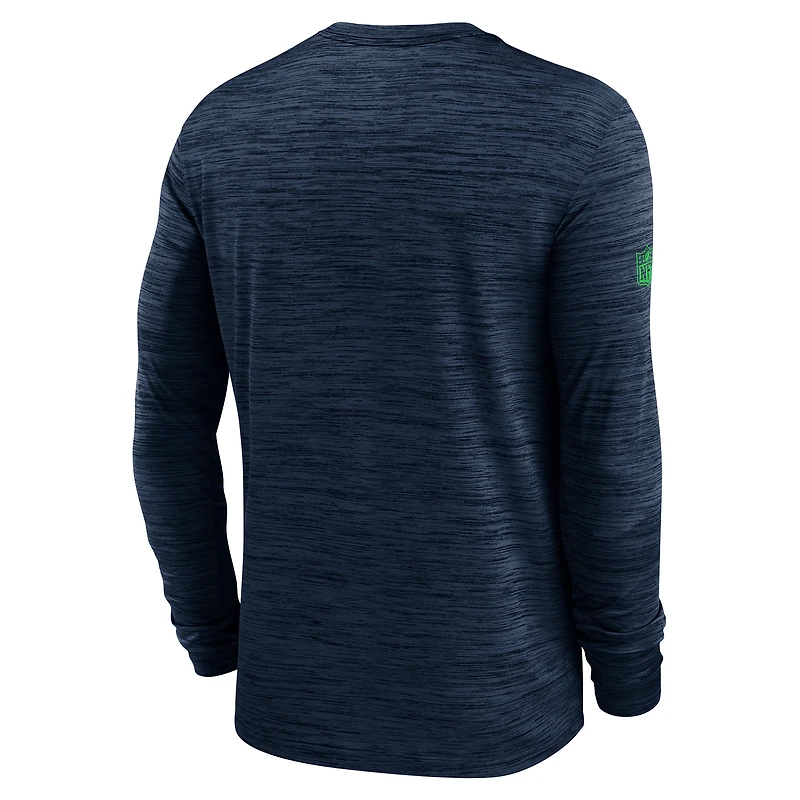 T-shirt Nike College Navy pour homme, manches longues Performance Sideline Velocity des Seattle Seahawks