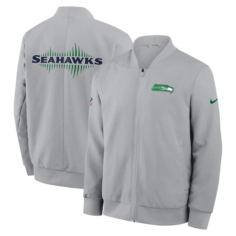 Men's Nike Gray Seattle Seahawks Rivalries Collection Sideline Full-Zip Bomber Jacket
