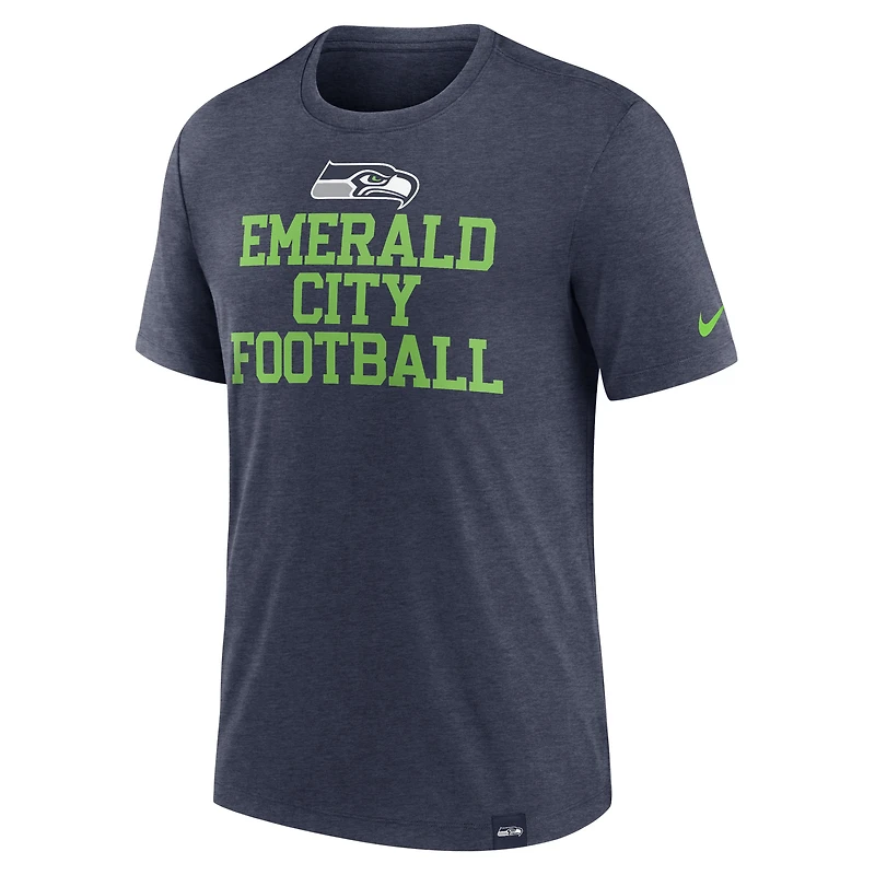T-shirt tri-mélange Nike Heather College Navy Seattle Seahawks Blitz pour hommes