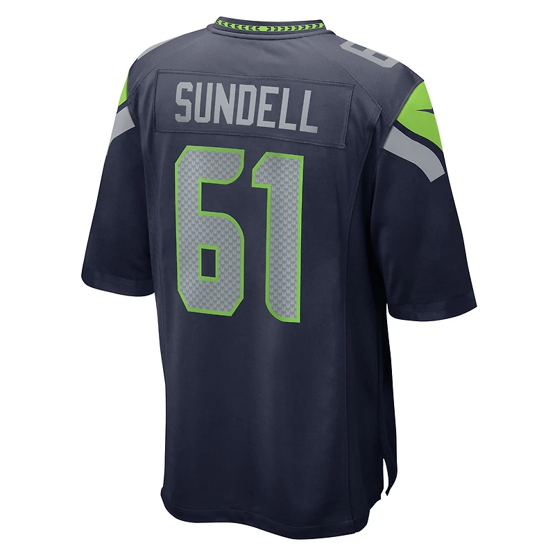 Maillot de match Nike Jalen Sundell College Navy pour homme des Seattle Seahawks