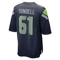 Maillot de match Nike Jalen Sundell College Navy pour homme des Seattle Seahawks