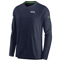 Men's Nike Navy Seattle Seahawks Sideline Coach Chevron Lock Up Long Sleeve V-Neck Performance T-Shirt
