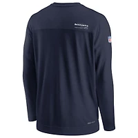 T-shirt de performance à manches longues et encolure en V pour homme Nike Seattle Seahawks Sideline Coach Chevron Lock Up - Bleu marine