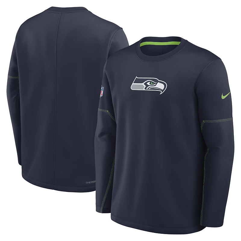 Sweat-shirt Nike Therma-FIT mi-lourd pour homme, bleu marine, Seattle Seahawks, modèle Sideline Coaches