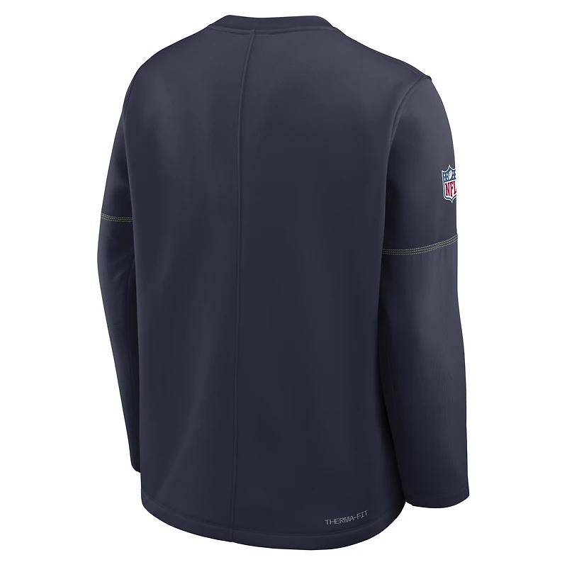 Men's Nike Navy Seattle Seahawks Sideline Coaches Midweight Therma-FIT Sweatshirt