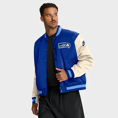 Men's Nike Royal/Cream Seattle Seahawks Rewind Legacy Full-Snap Bomber Jacket