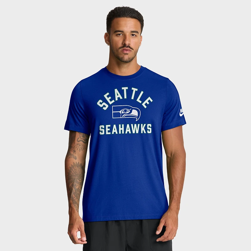T-shirt Nike Royal Seattle Seahawks pour homme, motif tri-mélange, calendrier favorable