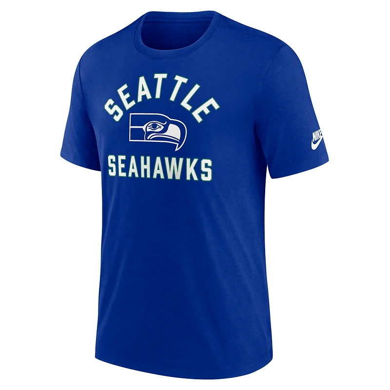 T-shirt Nike Royal Seattle Seahawks pour homme, motif tri-mélange, calendrier favorable
