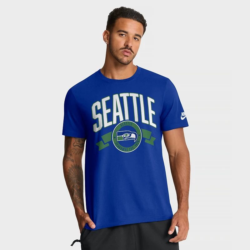 Men's Nike Royal Seattle Seahawks Rewind Front and Back Hit Essential T-Shirt