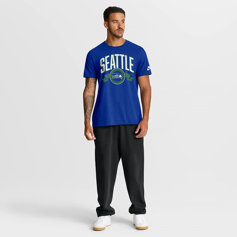Men's Nike Royal Seattle Seahawks Rewind Front and Back Hit Essential T-Shirt