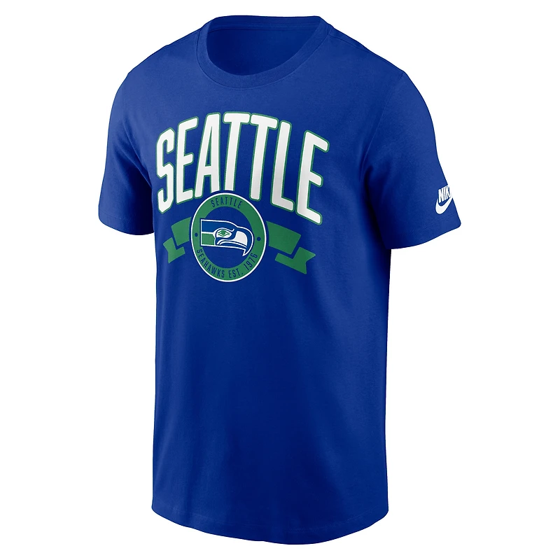 Men's Nike Royal Seattle Seahawks Rewind Front and Back Hit Essential T-Shirt