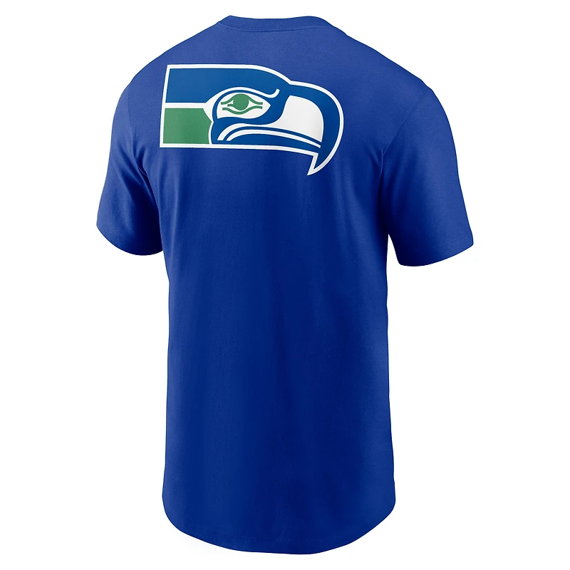 Men's Nike Royal Seattle Seahawks Rewind Front and Back Hit Essential T-Shirt