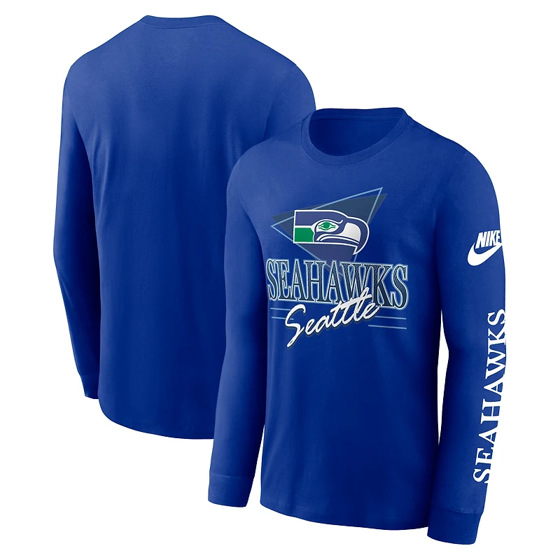 Men's Nike Royal Seattle Seahawks Rewind Long Sleeve T-Shirt