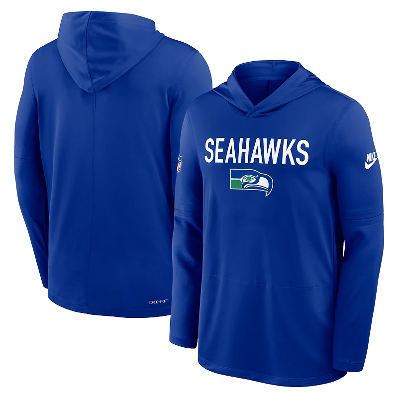 Men's Nike Royal Seattle Seahawks Sideline Pass Accuracy Dri-FIT Long Sleeve Hoodie T-Shirt