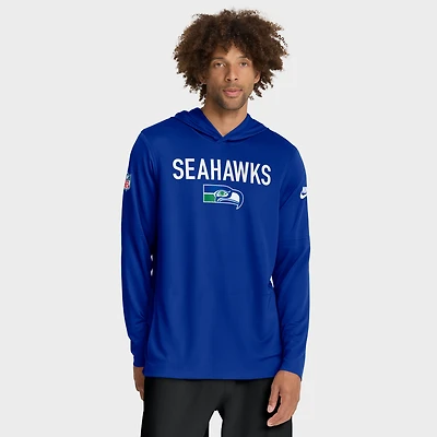 Sweat à capuche manches longues Nike Royal Seattle Seahawks Sideline Pass Accuracy Dri-FIT pour homme