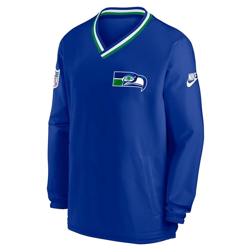 Coupe-vent Nike Royal Seattle Seahawks Throwback à col en V pour homme