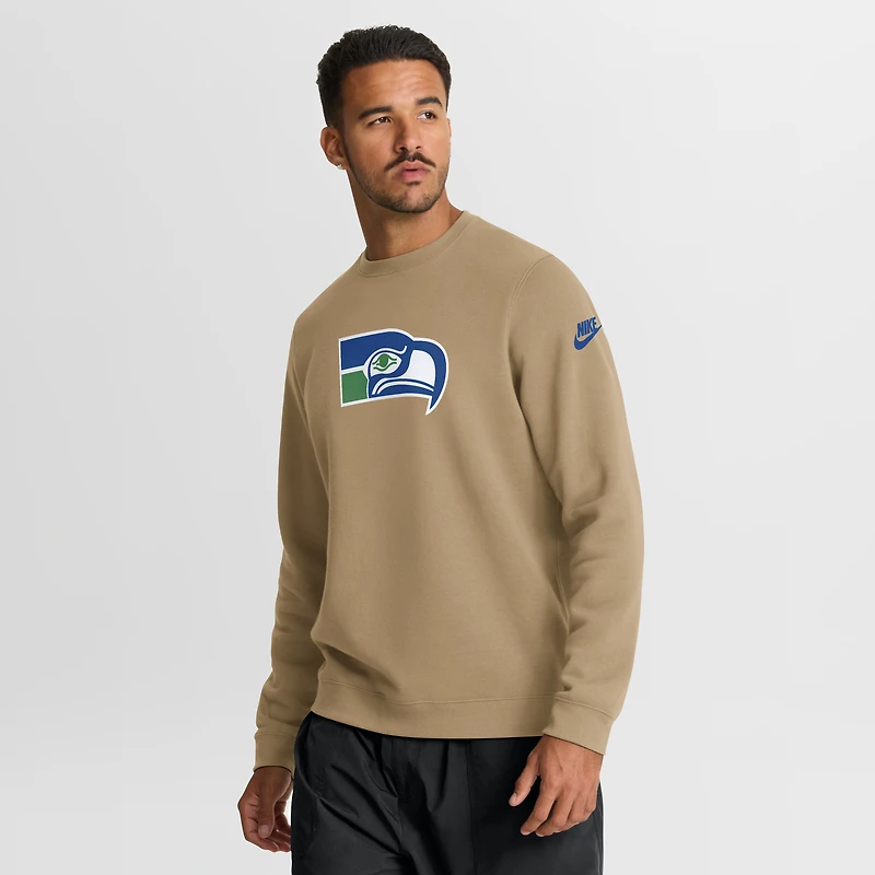 Men's Nike Tan Seattle Seahawks Swing Pass Rewind Club Pullover Sweatshirt