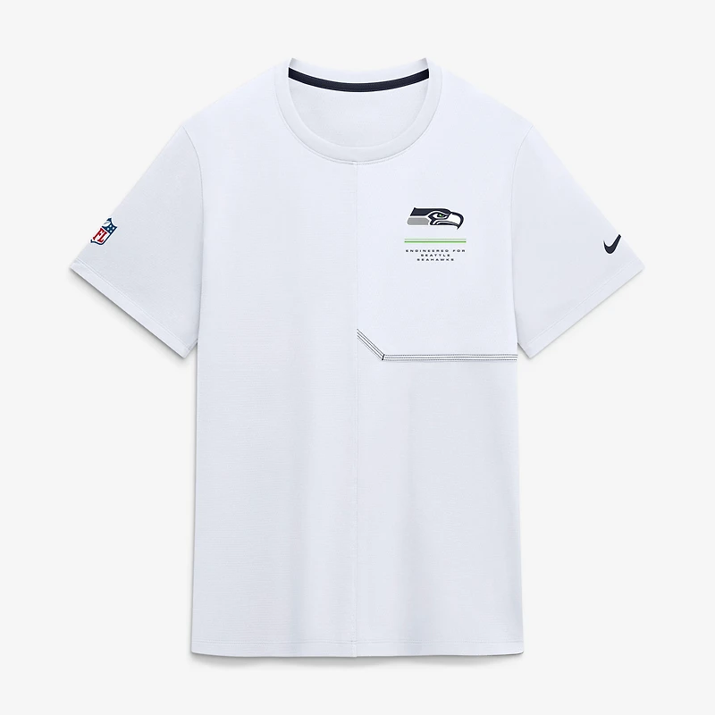 T-shirt d'entraîneur Nike blanc Seattle Seahawks Sideline UV Dri-FIT pour homme