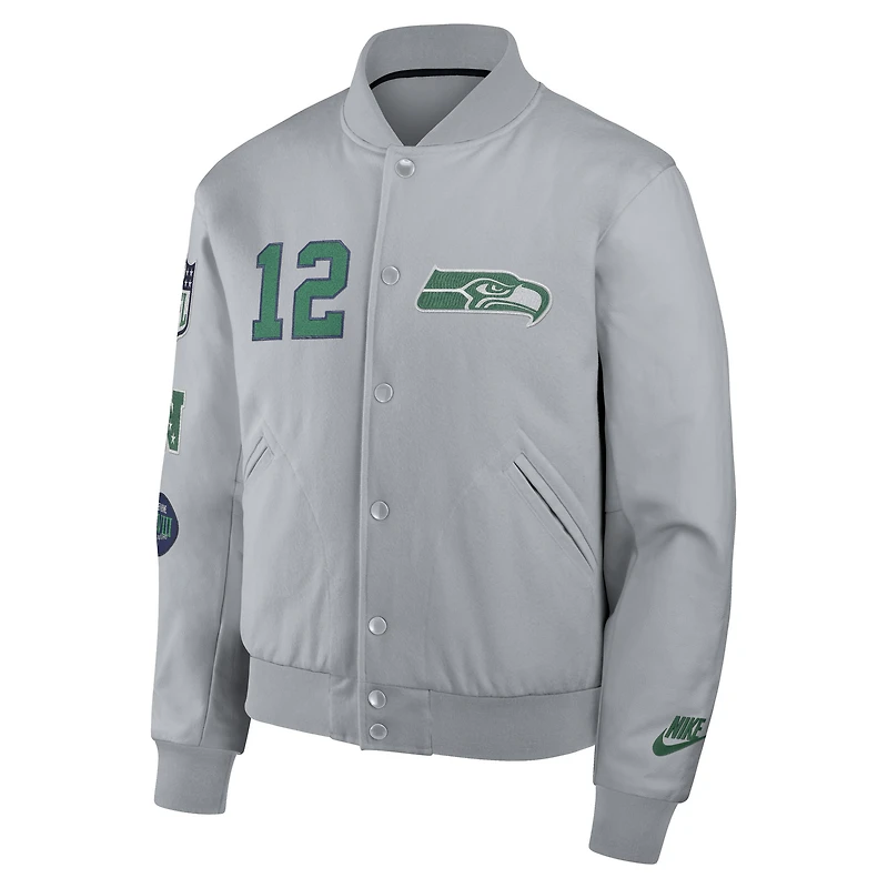 Men's Nike  Wolf Gray Seattle Seahawks 2025 Rivalries Collection Full-Snap Varsity Jacket