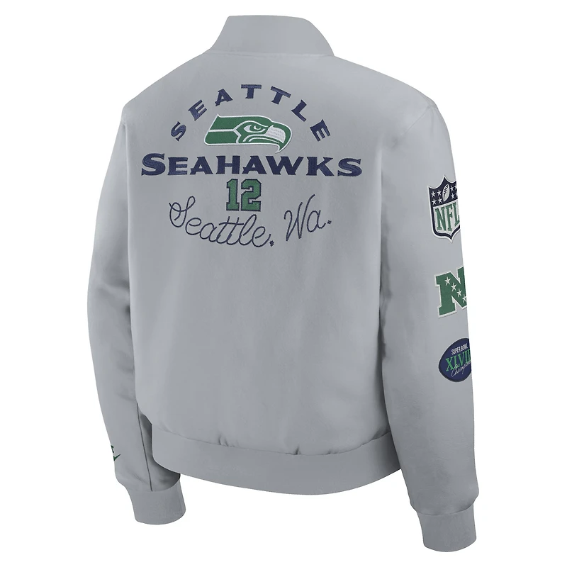 Men's Nike  Wolf Gray Seattle Seahawks 2025 Rivalries Collection Full-Snap Varsity Jacket