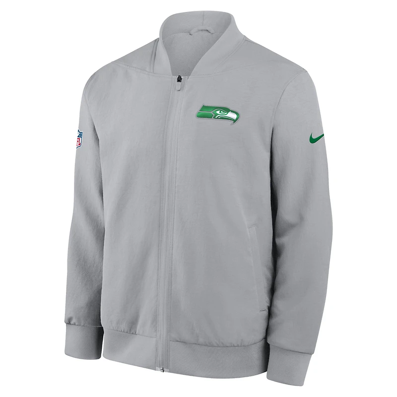 Veste aviateur zippée Nike gris loup pour homme, collection Rivalries 2025 des Seattle Seahawks