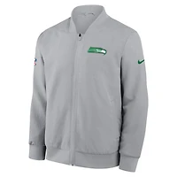 Veste aviateur zippée Nike gris loup pour homme, collection Rivalries 2025 des Seattle Seahawks