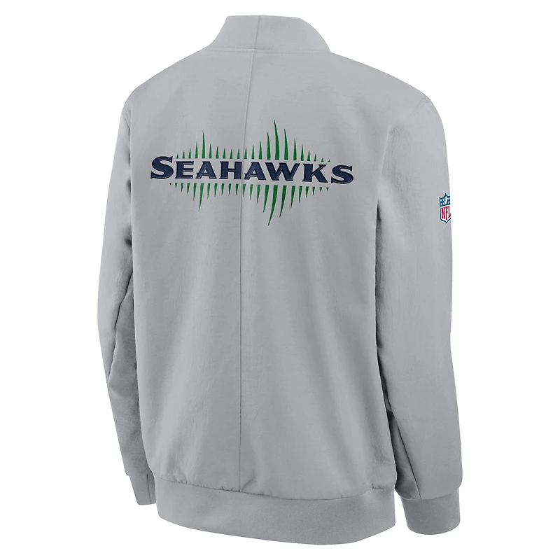 Veste aviateur zippée Nike gris loup pour homme, collection Rivalries 2025 des Seattle Seahawks