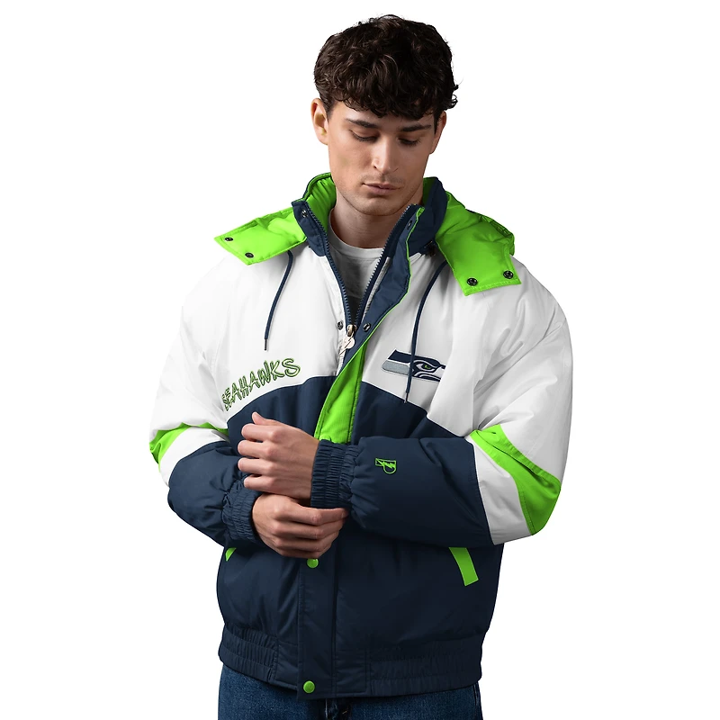 Men's Pro Player College Navy/Neon Green Seattle Seahawks Shoulder To Polyfill Full-Zip Hooded Jacket