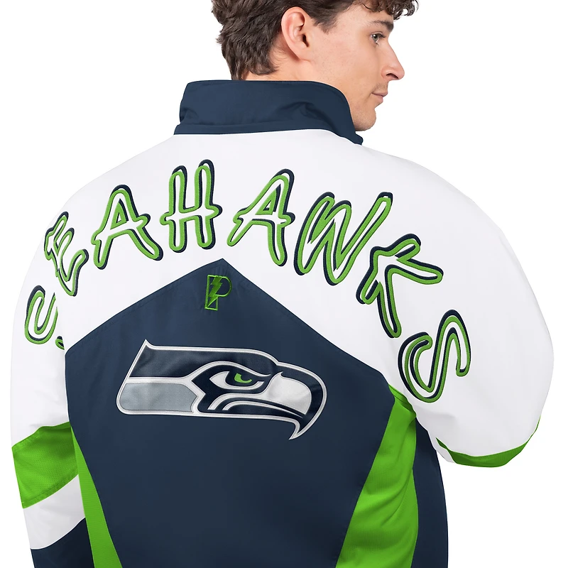 Men's Pro Player College Navy/Neon Green Seattle Seahawks Shoulder To Polyfill Full-Zip Hooded Jacket