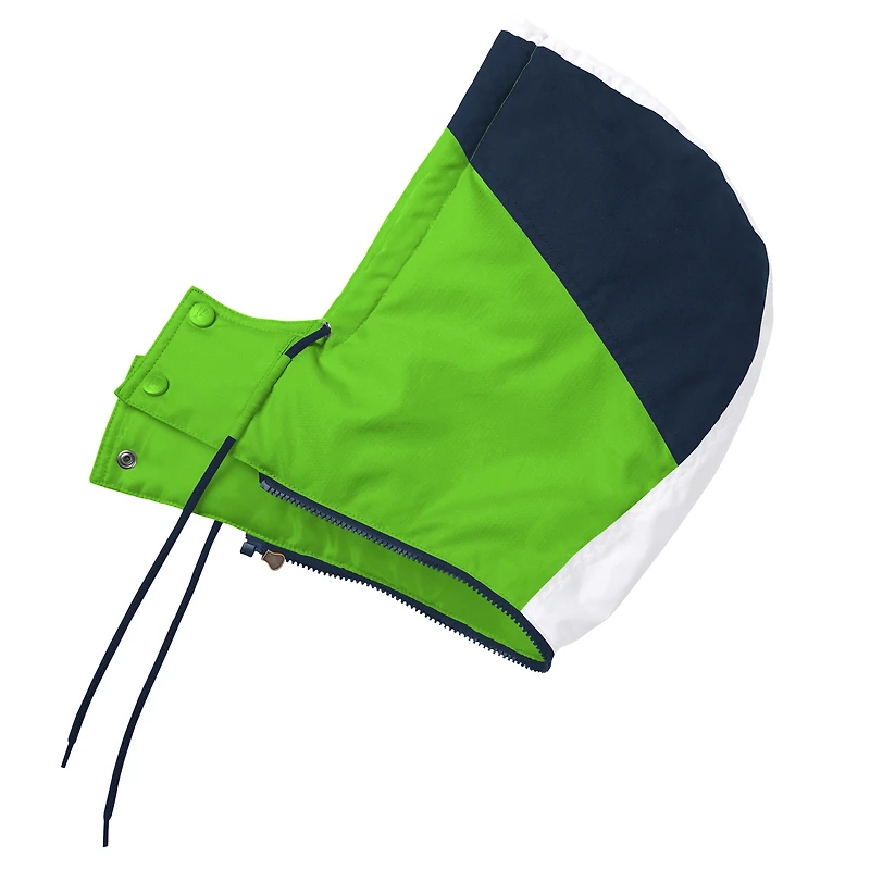 Veste à capuche zippée en polyfill pour homme, bleu marine/vert fluo, style universitaire, des Seattle Seahawks