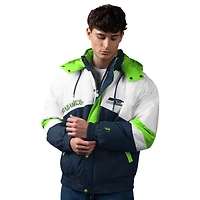 Veste à capuche zippée en polyfill pour homme, bleu marine/vert fluo, style universitaire, des Seattle Seahawks