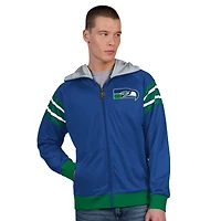 Veste de survêtement à capuche entièrement zippée Pro Player pour homme, bleu royal/vert, style rétro des Seattle Seahawks