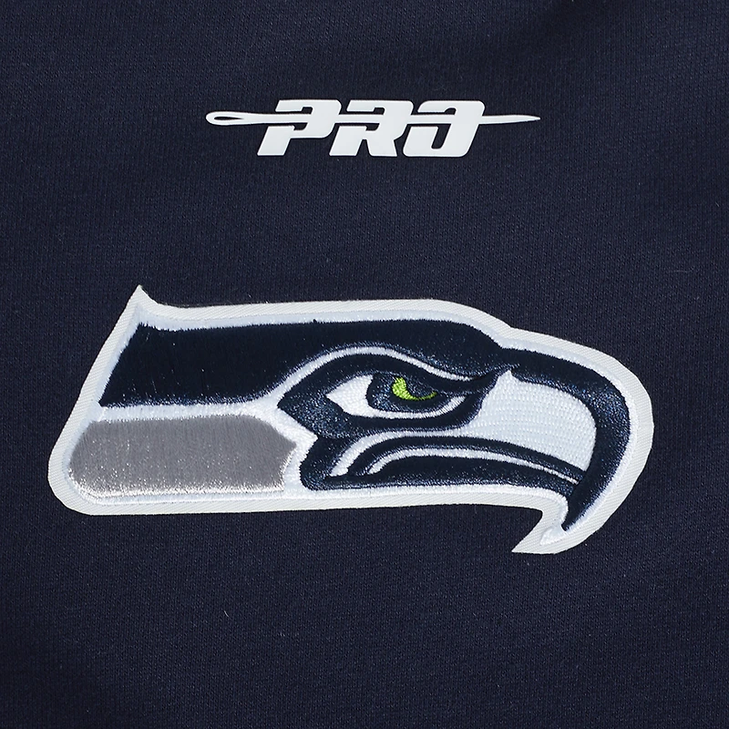Men's Pro Standard College Navy Seattle Seahawks Turn It Up Drop Shoulder Pullover Sweatshirt
