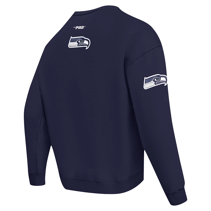 Men's Pro Standard College Navy Seattle Seahawks Turn It Up Drop Shoulder Pullover Sweatshirt