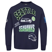 Men's Pro Standard College Navy Seattle Seahawks Turn It Up Drop Shoulder Pullover Sweatshirt