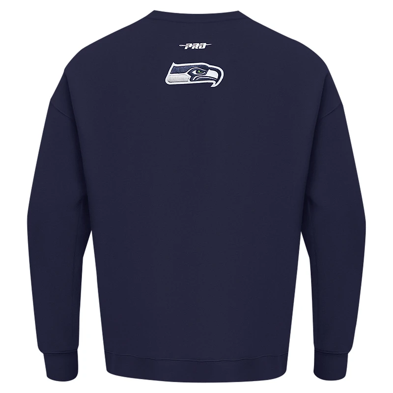 Men's Pro Standard College Navy Seattle Seahawks Turn It Up Drop Shoulder Pullover Sweatshirt