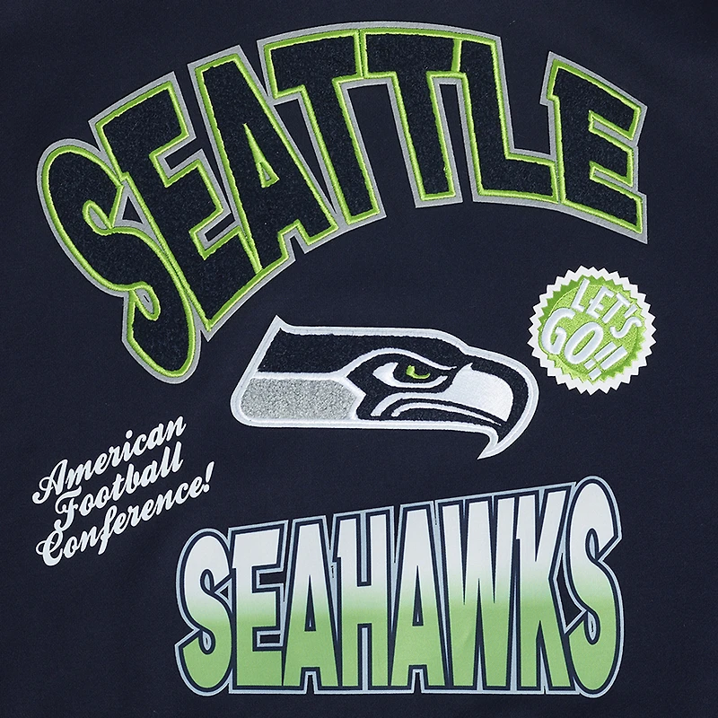 Men's Pro Standard College Navy Seattle Seahawks Turn It Up Drop Shoulder Pullover Sweatshirt