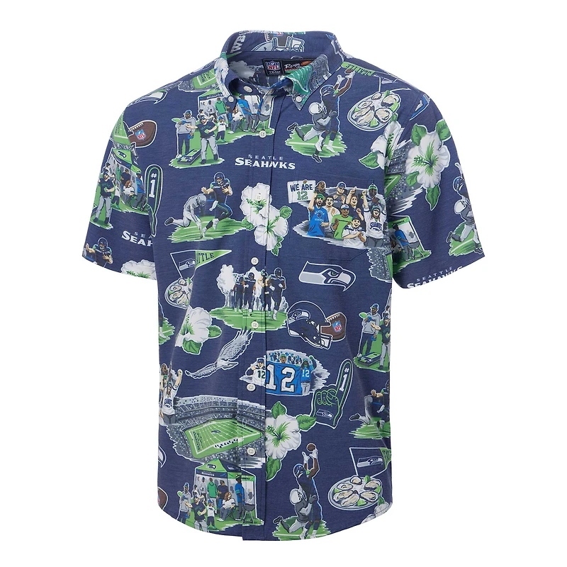 Chemise boutonnée panoramique pour homme Reyn Spooner College Navy des Seattle Seahawks
