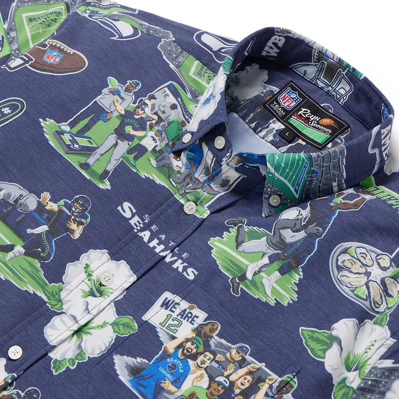 Chemise boutonnée panoramique pour homme Reyn Spooner College Navy des Seattle Seahawks