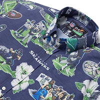 Chemise boutonnée panoramique pour homme Reyn Spooner College Navy des Seattle Seahawks