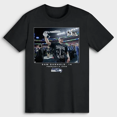 Men's Sam Darnold Black Seattle Seahawks NFL Flash Features Super Bowl LX T-Shirt
