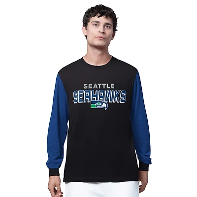 T-shirt à manches longues Starter noir/bleu marine universitaire pour homme des Seattle Seahawks Thursday Night Gridiron