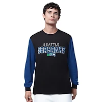 T-shirt à manches longues Starter noir/bleu marine universitaire pour homme des Seattle Seahawks Thursday Night Gridiron