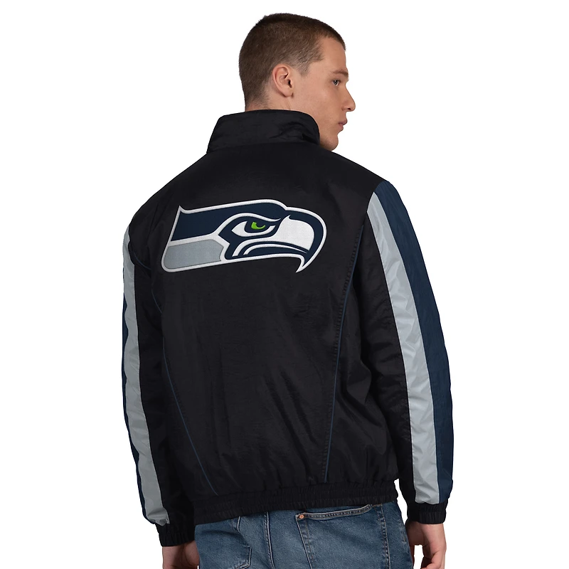 Men's Starter Black Seattle Seahawks Thursday Night Gridiron Half-Zip Jacket