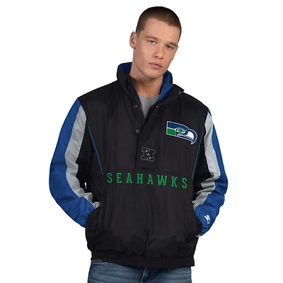 Men's Starter Black Seattle Seahawks Thursday Night Gridiron Vintage Logo Half-Zip Jacket