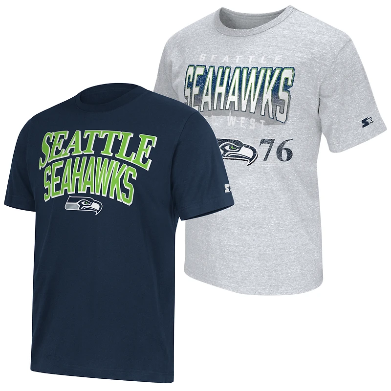 Ensemble de deux t-shirts à logo Seattle Seahawks, bleu marine/gris, pour homme, la marque Starter College.