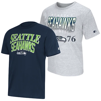 Ensemble de deux t-shirts à logo Seattle Seahawks, bleu marine/gris, pour homme, la marque Starter College.
