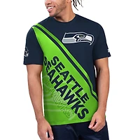 T-shirt Starter College Navy/Vert Fluo pour hommes, Seattle Seahawks Finish Line