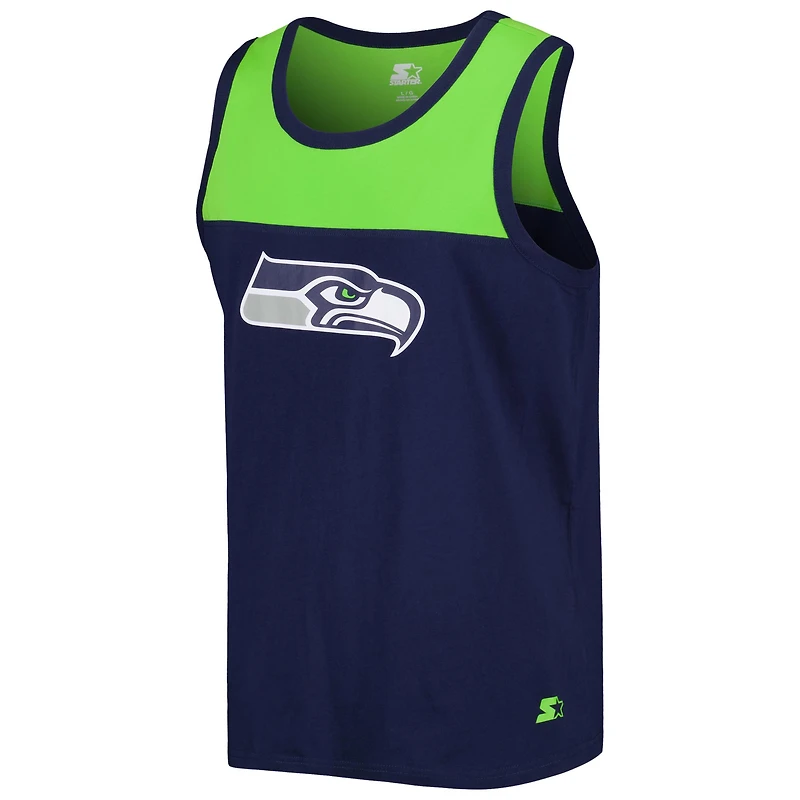 Débardeur Starter College bleu marine/vert fluo Seattle Seahawks Logo Touchdown pour homme